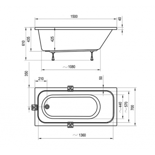 Ванна акриловая Ravak Chrome белая 150х70 см C721000000